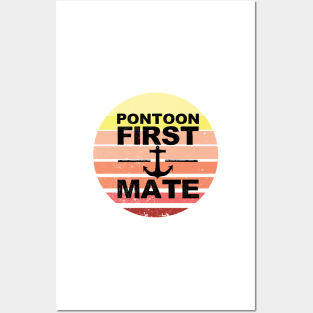 Pontoon First Mate Pontooning Boating Boat River Life Vintage Sunset Posters and Art